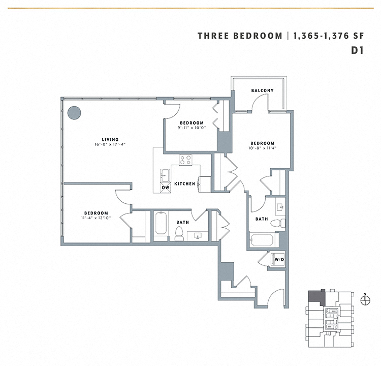 Floor plan for 3 beds, 2 baths, 1367 sqft